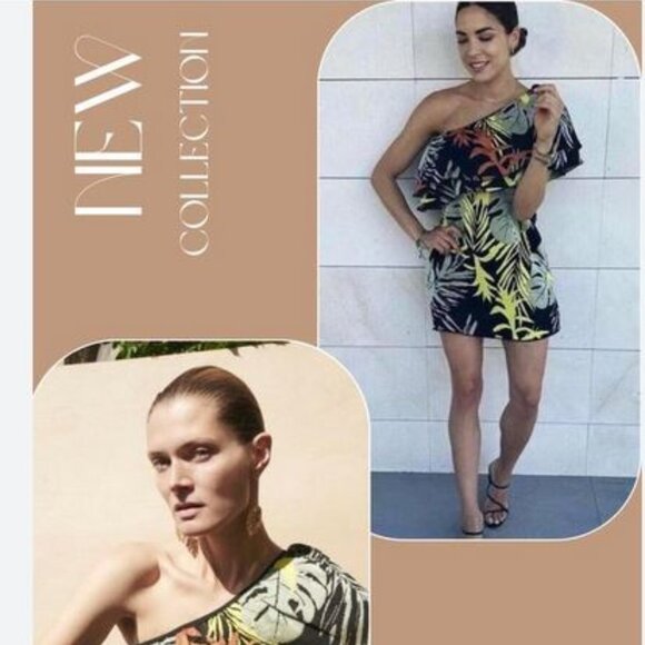 Zara Off the Shoulder Tropical Mini Metallic Dress - Picture 4 of 6